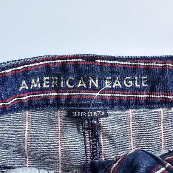 American Eagle Hi-Rise Mini Skirt Jean Stretch Blue Red Stripe Size 6 - Picture 5 of 9